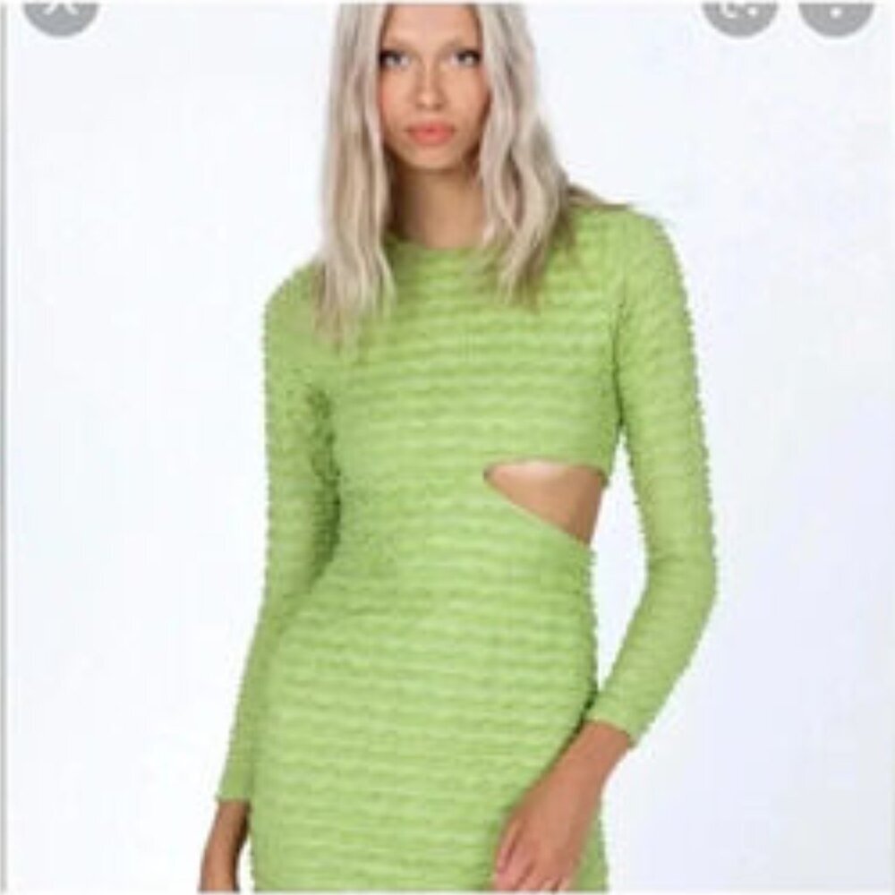 Princess Polly Textured Green Long Sleeve Cut Out Dress Size 2